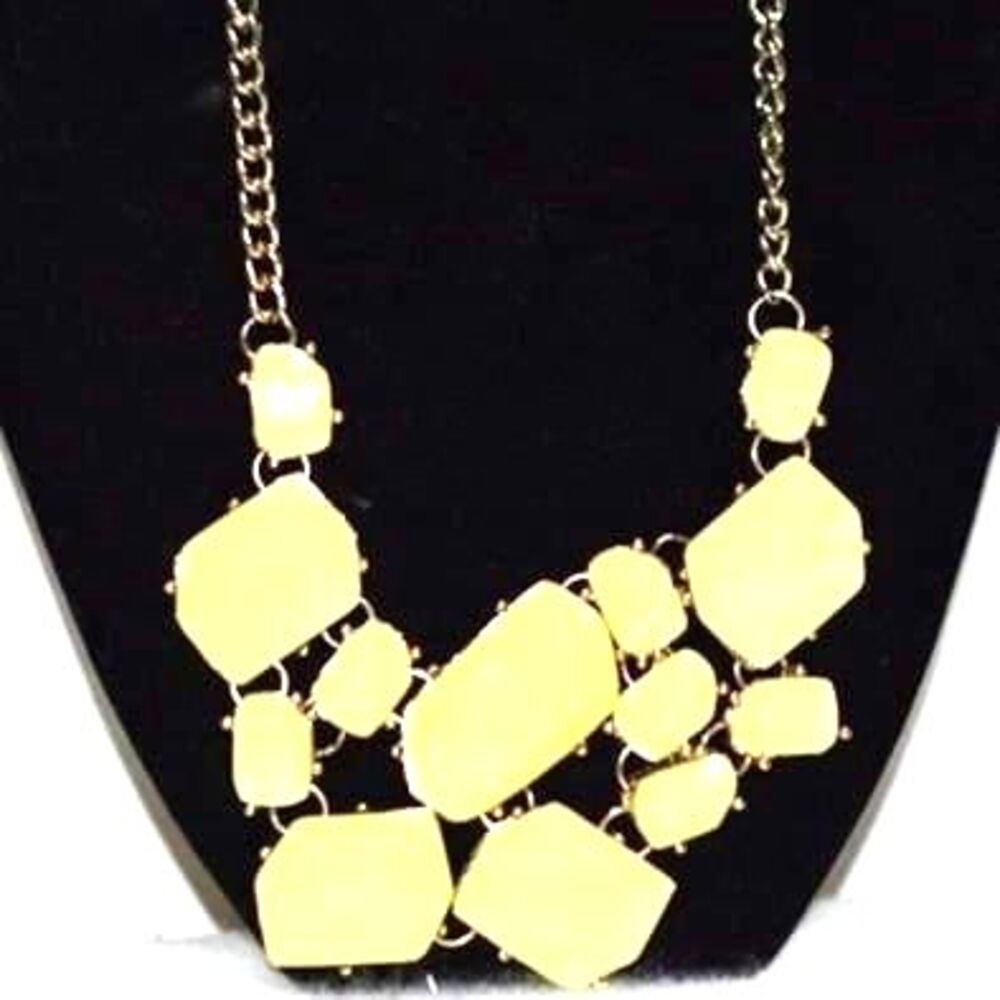 Mellow Yellow Funky Boho Statement Cabochon Beads Gold Tone Grunge18" Necklace